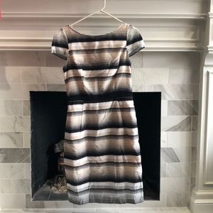 ABS cap sleeve sheer stripe tea length dress